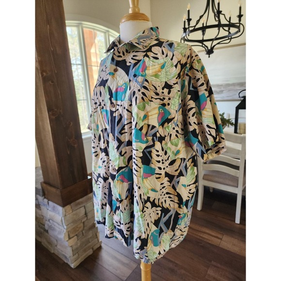 Vintage Big Kanaka By Corzini Bird Floral Hawaiian Camp Shirt Mens 2XL Made USA - Picture 2 of 8